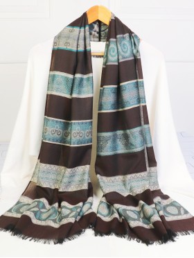 Abstract Printed Two-Tone Scarf W/ Fringe