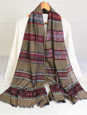 Abstract Printed Two-Tone Scarf W/ Fringe