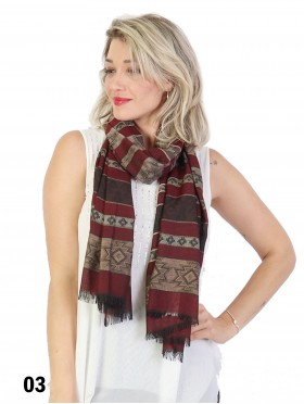 Abstract Printed Two-Tone Scarf W/ Fringe