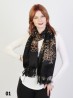 Two-Tone Thread Flower Embroidery Pashmina Scarf W/ Tassels & Sequins