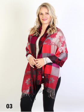 Maple Leaf Print Pashmina W/ Tassels