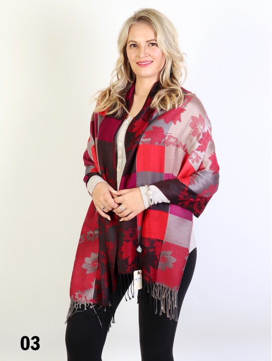 Maple Leaf Print Pashmina W/ Tassels Maple Leaf Print Pashmina W/ Tassels