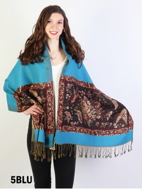 Butterfly Print Pashmina W/ Golden Threads & Tassels