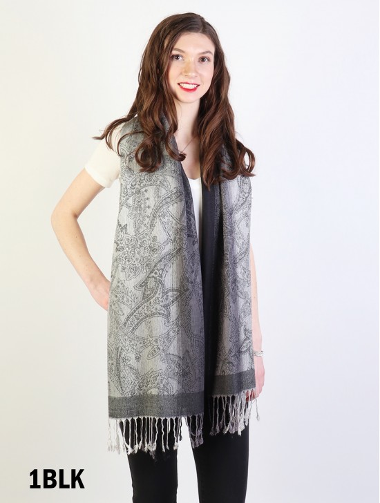 Paisley Print Shawl Scarf W/ Tassels