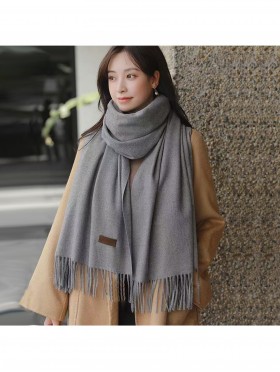 Premium Cashmere Feeling Solid Color Scarf W/ Tassels