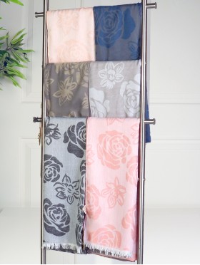 Two-Tone Rose Print Fashion Shawl Scarf W/ Cut Tassels Two-Tone Rose Print Fashion Shawl Scarf W/ Cut Tassels