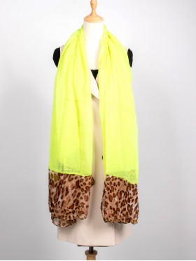 COLOUR BLOCK LEOPARD END LINEN SCARF