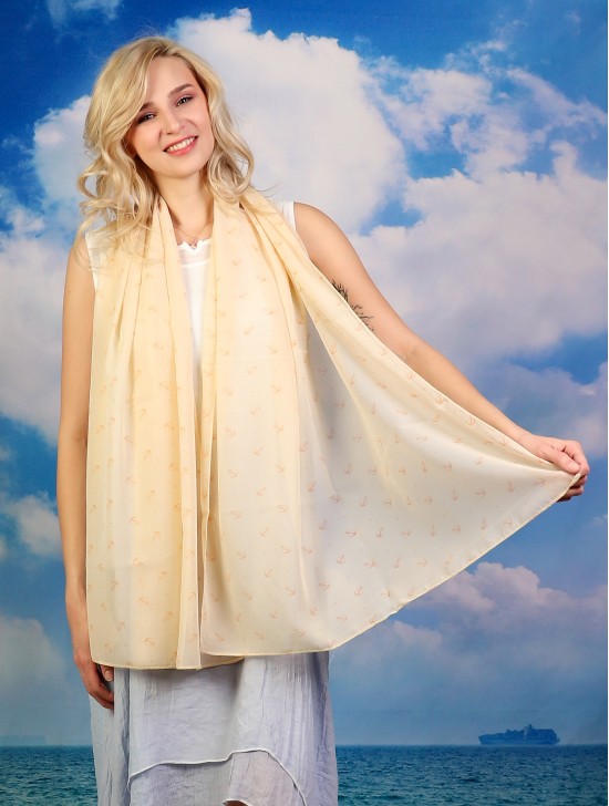 Multi-way Anchor Patterned Chiffon Shawl W/ Button