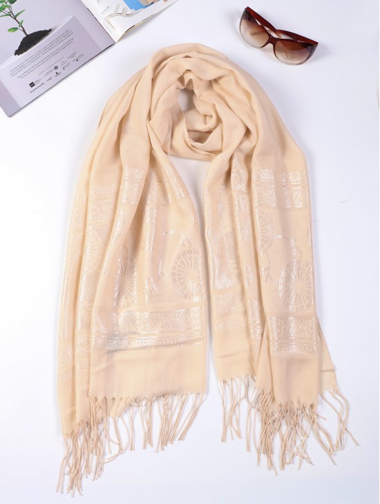 Lightweight Solid Color Scarf with Embroidered Edges