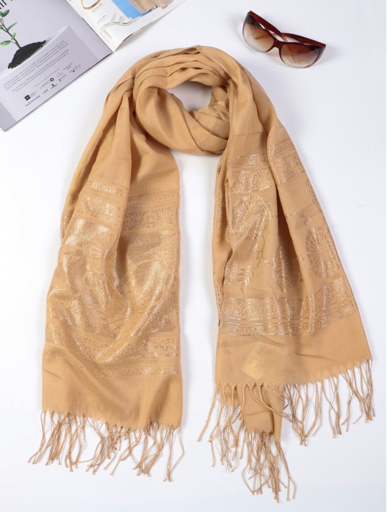 Lightweight Solid Color Scarf with Embroidered Edges