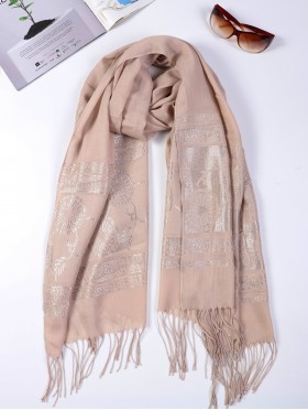 Lightweight Solid Color Scarf with Embroidered Edges