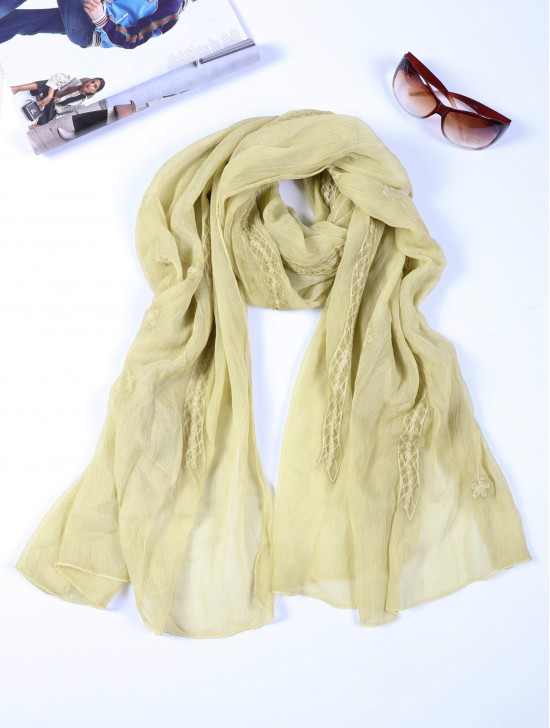 Lightweight Flower and Lace Embroidered Scarf