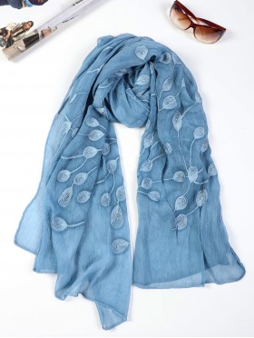 Lightweight Scarf with Embroidered Leaves 
