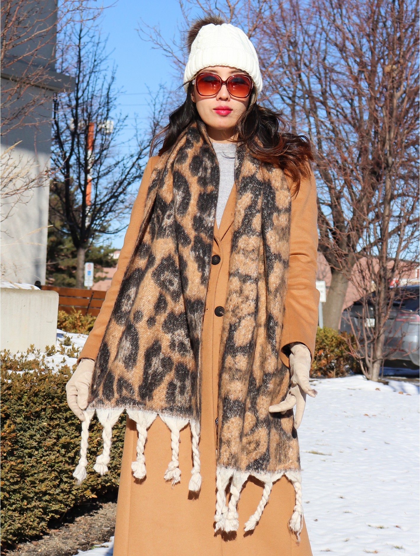 Leopard Blanket Scarf W/ Twisted Tassels