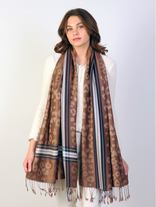 Leopard & Stripe Print Pashmina Scarf