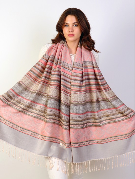 Striped Abstract Print Pashmina Scarf