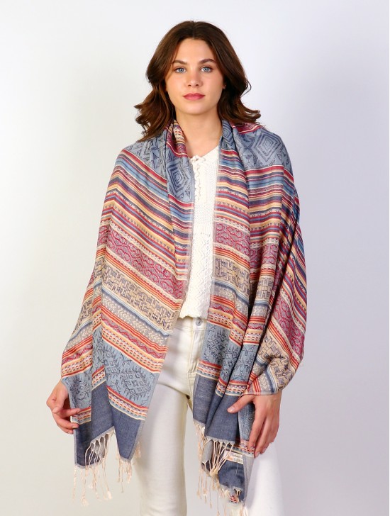 Striped Abstract Print Pashmina Scarf