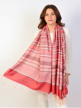 Striped Geometric Print Pashmina Scarf