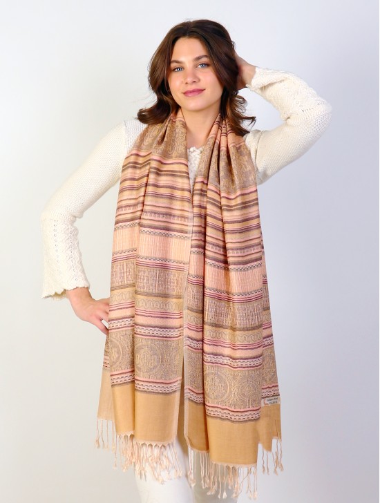 Striped Geometric Print Pashmina Scarf