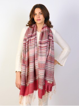 Striped Geometric Print Pashmina Scarf