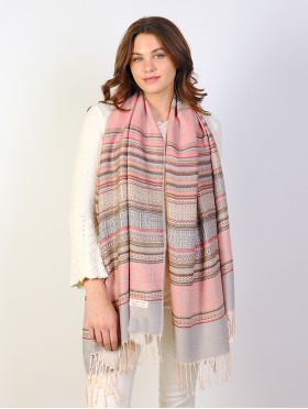 Striped Geometric Print Pashmina Scarf