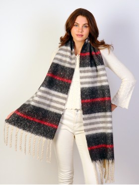 Striped Patterned Blanket Scarf W/ Twisted Tassels