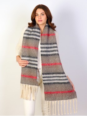 Striped Patterned Blanket Scarf W/ Twisted Tassels