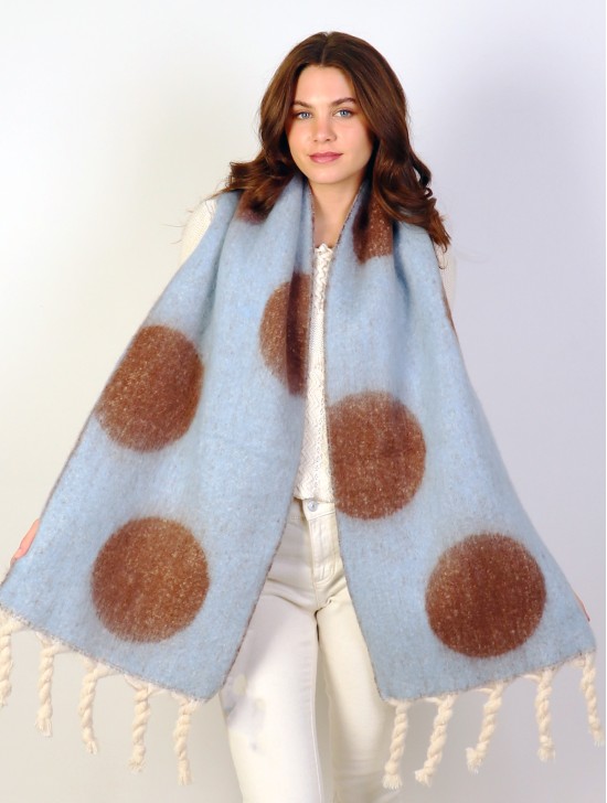 Circle Patterned Blanket Scarf W/ Twisted Tassels