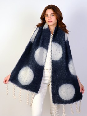 Circle Patterned Blanket Scarf W/ Twisted Tassels