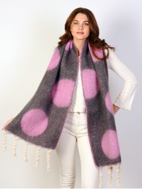 Circle Patterned Blanket Scarf W/ Twisted Tassels