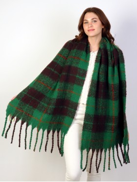 Plaid Patterned Blanket Scarf W/ Twisted Tassels