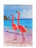 Flamingo Oil Painting Design Fashion Scarf W/ Fringes