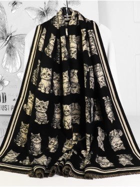 Cashmere Feeling Cat Print Premium Scarf