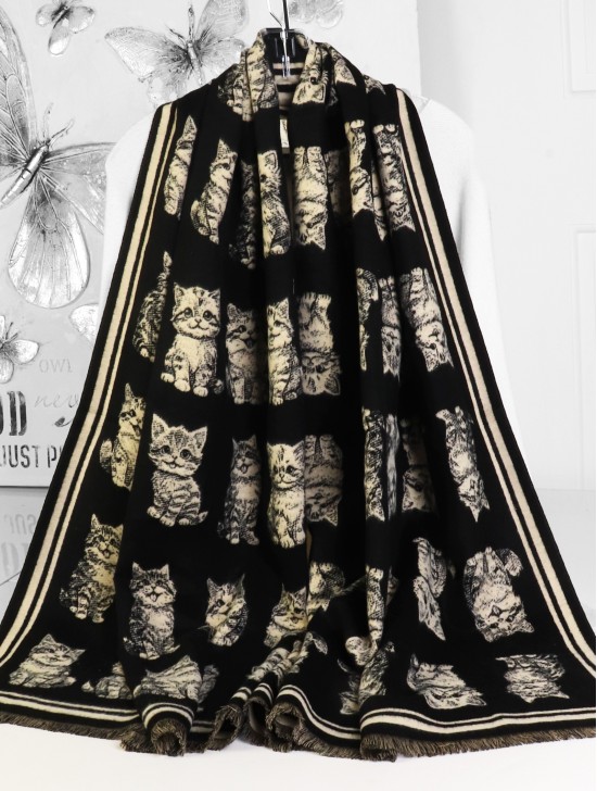 Cashmere Feeling Cat Print Premium Scarf