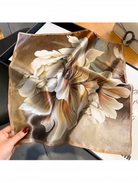 Silk Feeling Floral Patterned Square Scarf