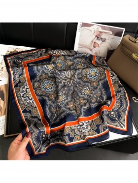 Silk Feeling Paisley Patterned Square Scarf