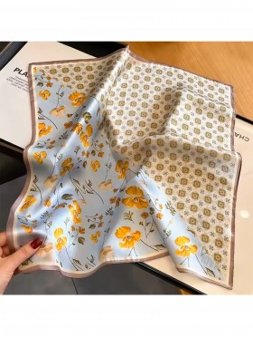 Silk Feeling Floral Patterned Square Scarf