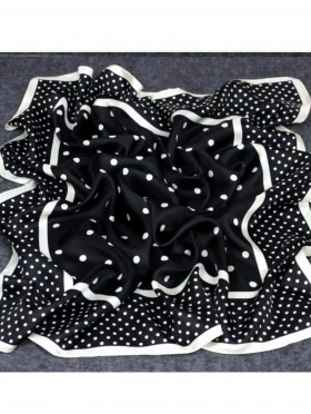Silk Feeling Polka Dot Patterned Square Scarf