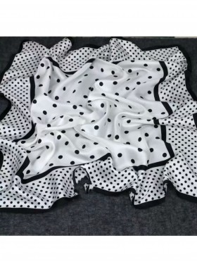 Silk Feeling Polka Dot Patterned Square Scarf