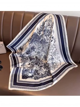 Silk Feeling Floral Patterned Square Scarf