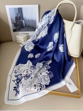 Silk Feeling Rose Patterned Square Scarf Silk Feeling Rose Patterned Square Scarf