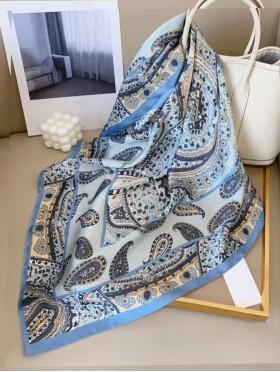 Silk Feeling Paisley Patterned Square Scarf