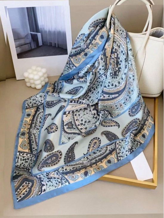 Silk Feeling Paisley Patterned Square Scarf