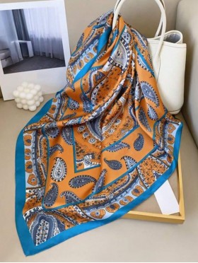 Silk Feeling Paisley Patterned Square Scarf