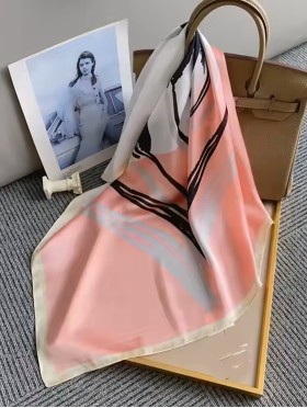 Silk Feeling Floral Patterned Square Scarf