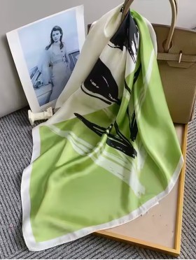 Silk Feeling Floral Patterned Square Scarf