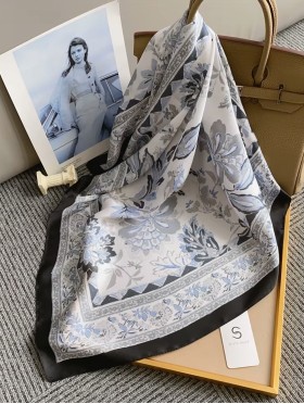 Silk Feeling Floral Patterned Square Scarf