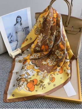Silk Feeling Floral Patterned Square Scarf