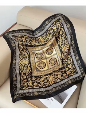 Silk Feeling Floral Patterned Square Scarf