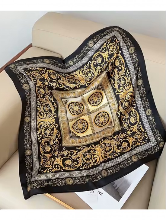 Silk Feeling Floral Patterned Square Scarf